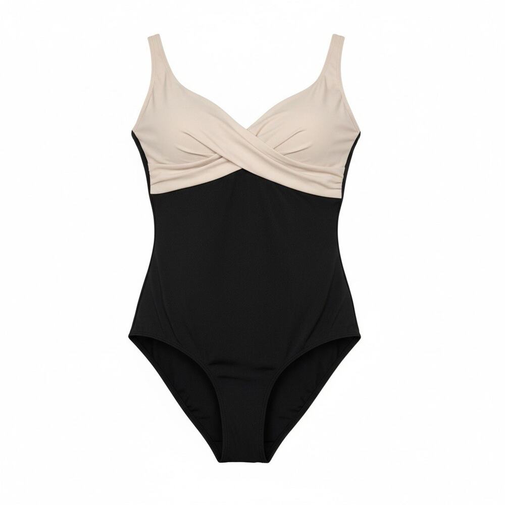 Ingear Criss Cross Wide Strap Stretch Black White One Piece Swimsuit Size 10